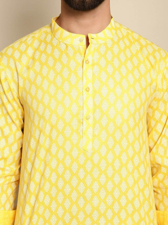 Floral Printed Long Sleeves Cotton Patchwork Short Kurta