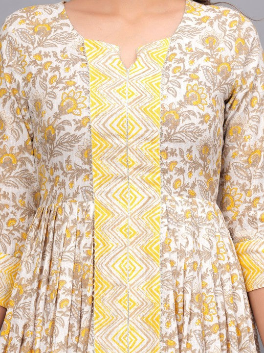 Floral Printed Three‑Quarter Sleeves Cotton Anarkali Kurta