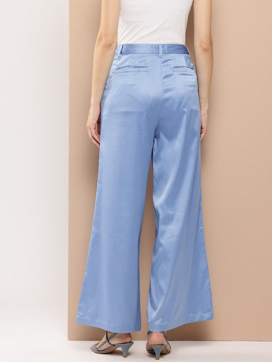 Women Satin Finish Wide Leg Trousers