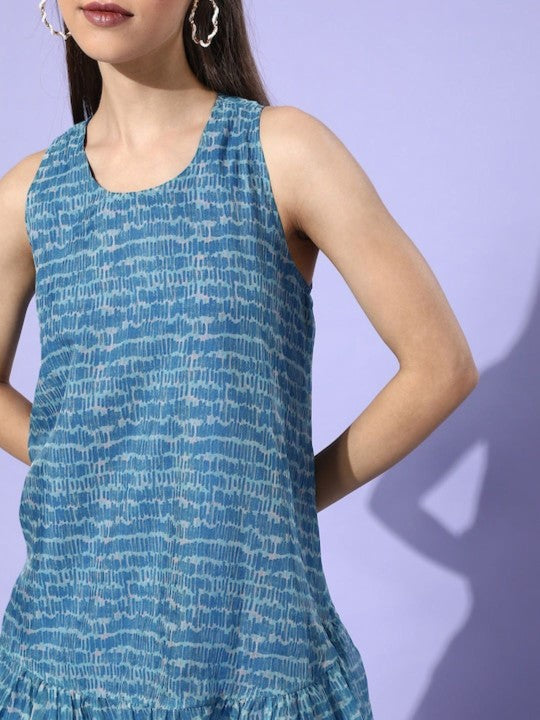 Printed Sleeveless Round Neck A-Line Dress