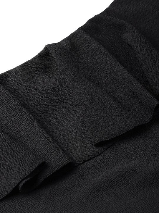 Women Black Solid Fitted One-Shoulder Top