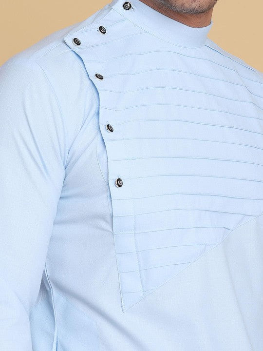 Men Blue Thread Work Kurta