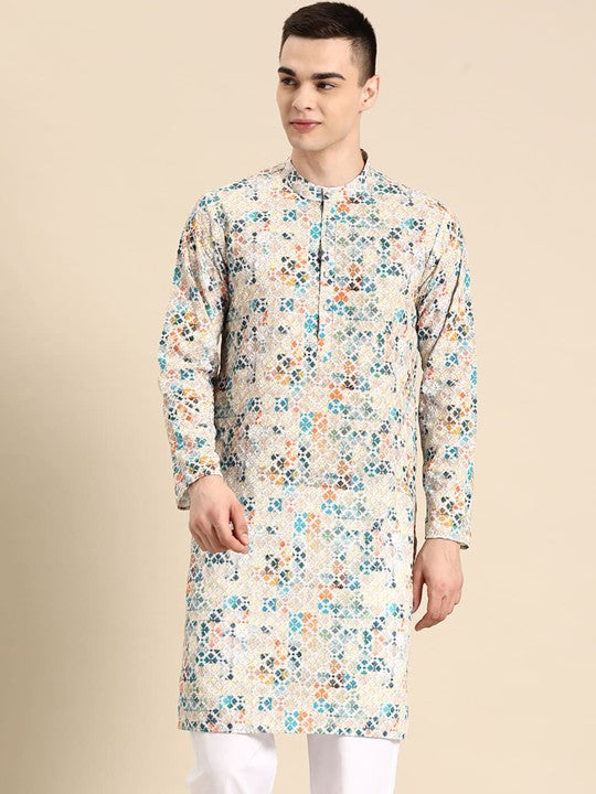 Abstract Embroidered Straight Pure Cotton Kurta