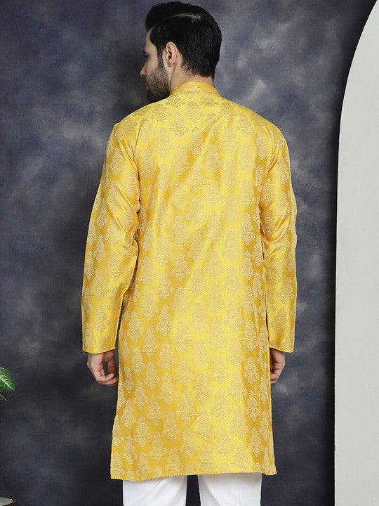 Yellow Ethnic Motifs Woven Design Jacquard Straight Kurta