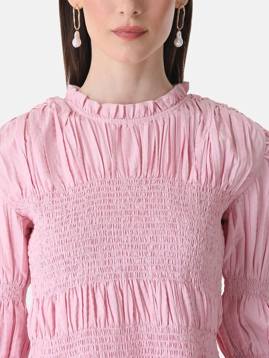 Mandarin Collar Puff Sleeve Top
