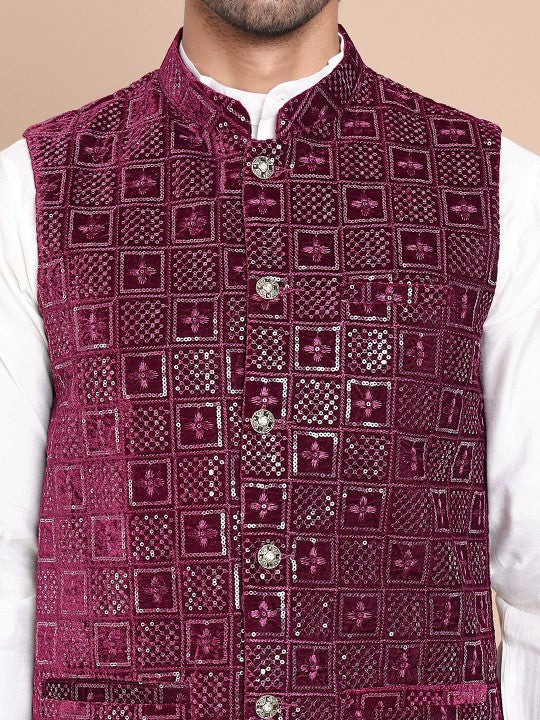 Sequin‑Embroidered Velvet Nehru Jacket