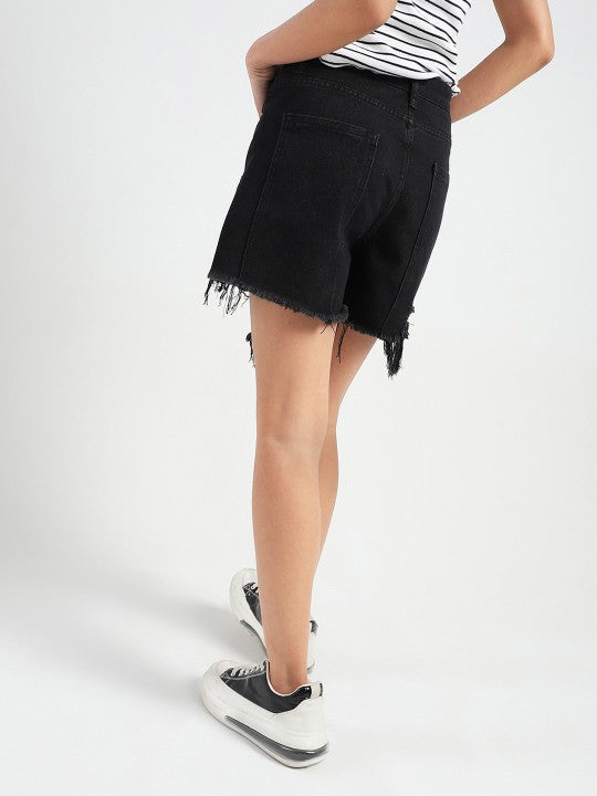 Frayed Hem Distressed Denim Shorts