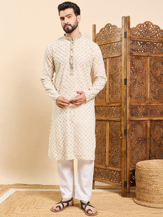Ethnic Motifs Embroidered Mandarin Collar Straight Kurta