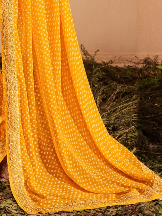 Printed Sequinned Poly Georgette Bandhani Saree