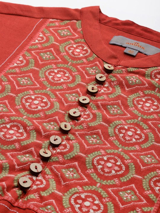 Men Yoke Design Cotton Linen Indie Prints Kurta