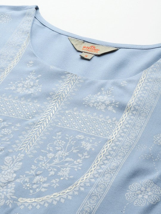 Floral Foil Printed Regular Kurta with Trousers & Dupatta