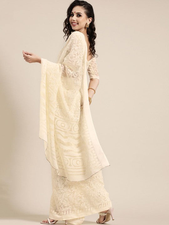 Rustic Floral Brasso Chanderi Saree