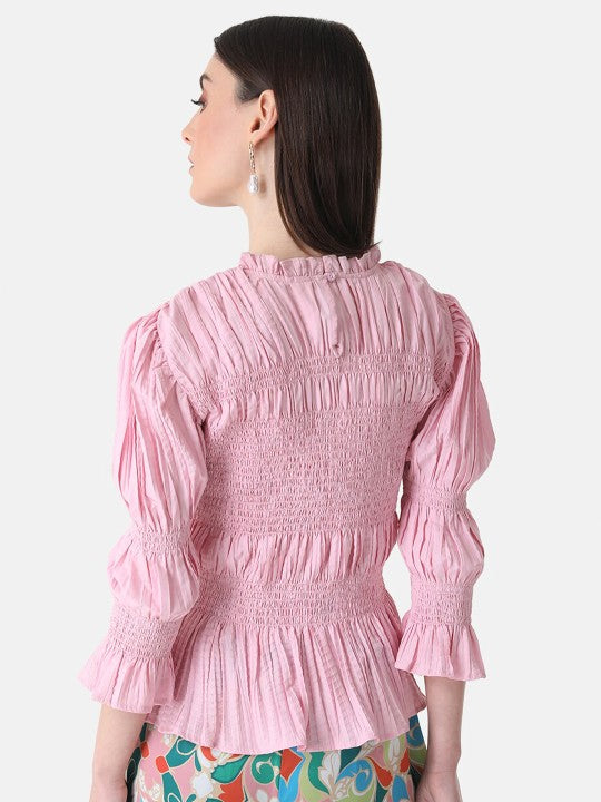 Mandarin Collar Puff Sleeve Top