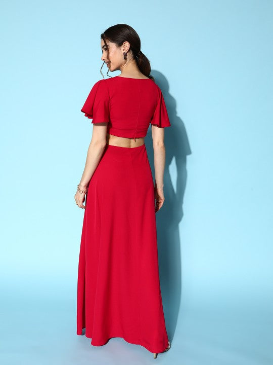 Solid Crepe Cut-Outs Maxi Dress