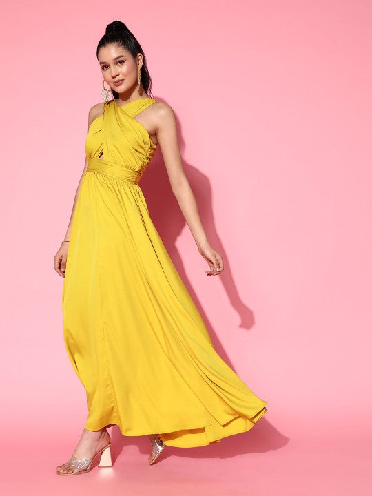Berrylush Women Yellow Solid Vacay Attire