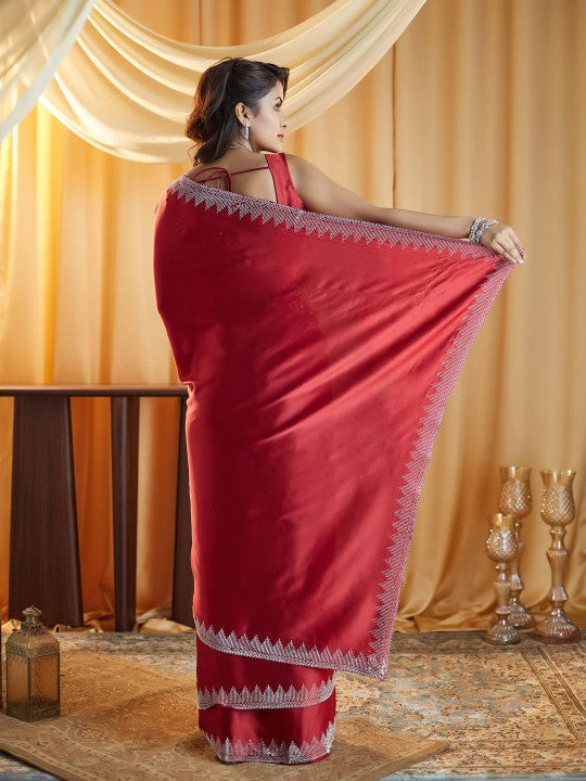 Beads and Stones Satin Saree