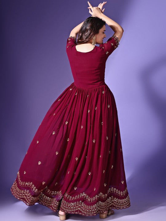 Women Embroidered Sequin Georgette Anarkali Kurta