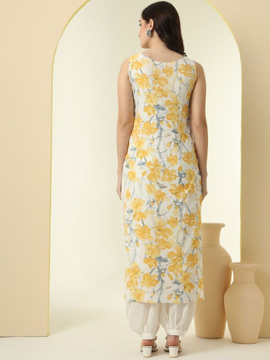 Floral Printed Round Neck Straight Kurta