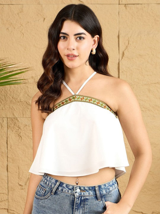 Women Halter Neck Sleeveless Regular Top