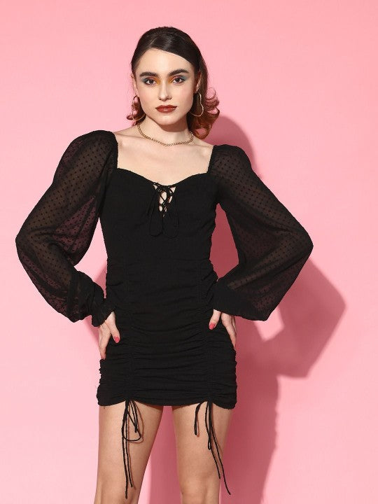 Bishop Sleeve Chiffon Bodycon Mini Dress