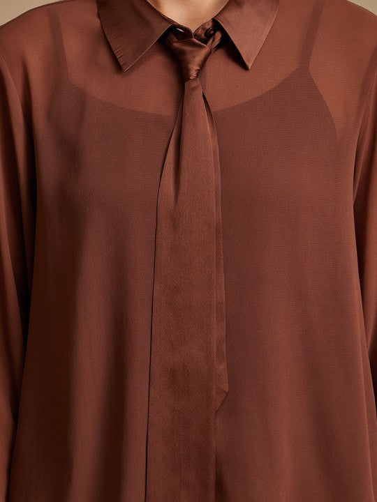 Women Spread Collar Solid Relaxed Fit Casual Shirt