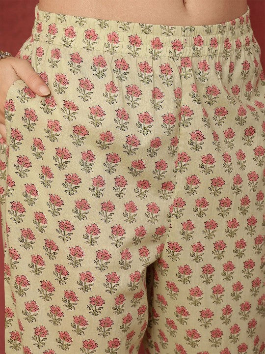 Women Floral Printed Regular Pure Cotton Kurta with Trousers & Dupatta