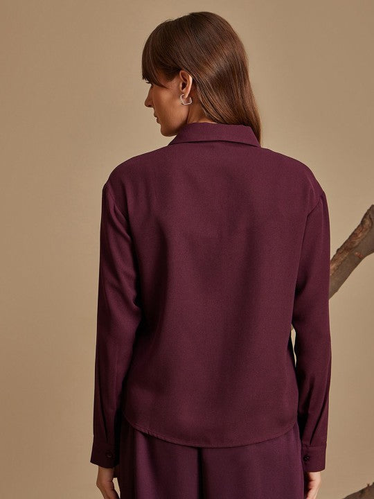Women Relaxed Spread Collar Solid Casual Shirt