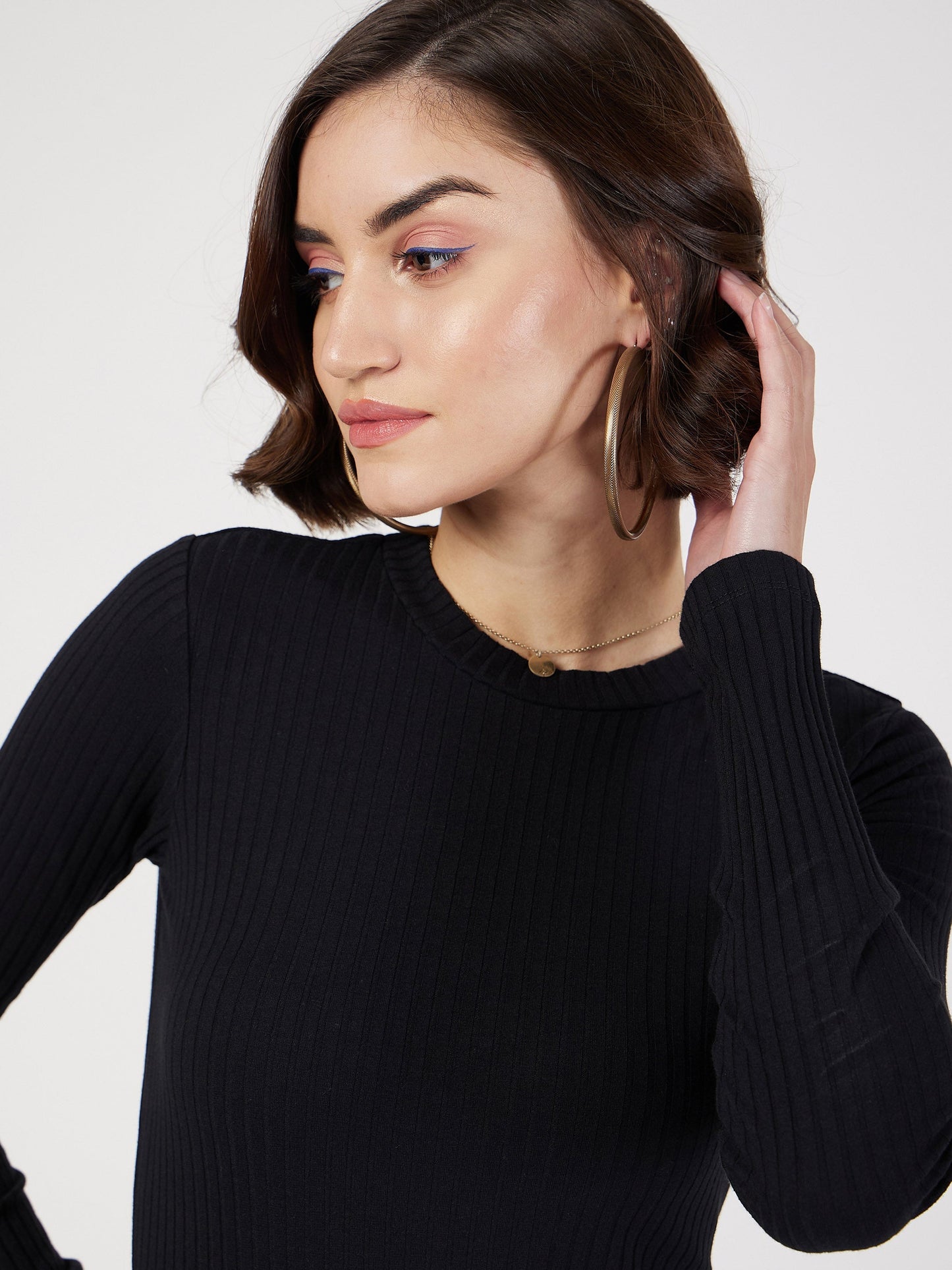 Black Rib Bodycon Midi Dress-SASSAFRAS