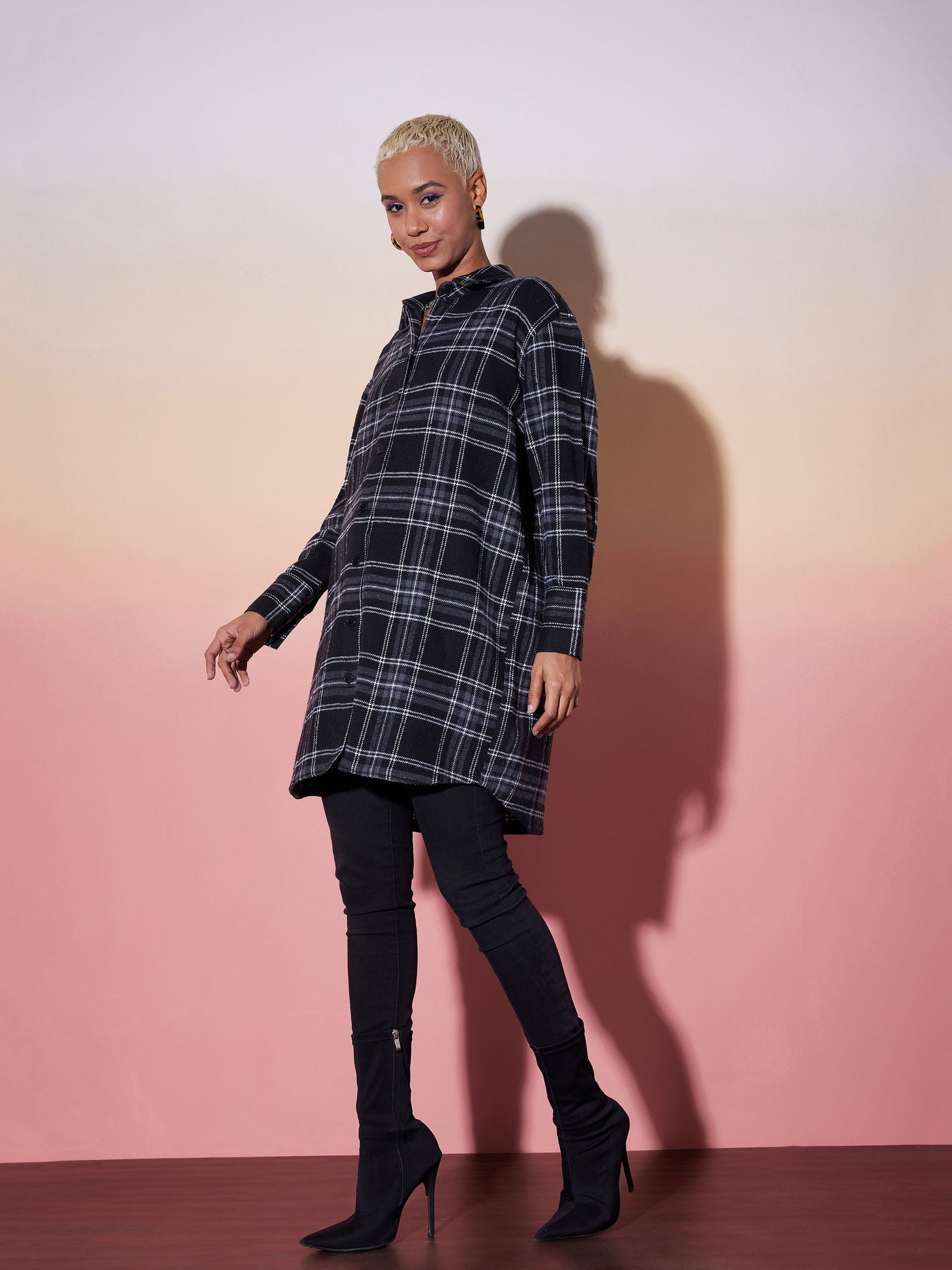 Black & White Check Lounge Shirt Dress-SASSAFRAS alt-laze