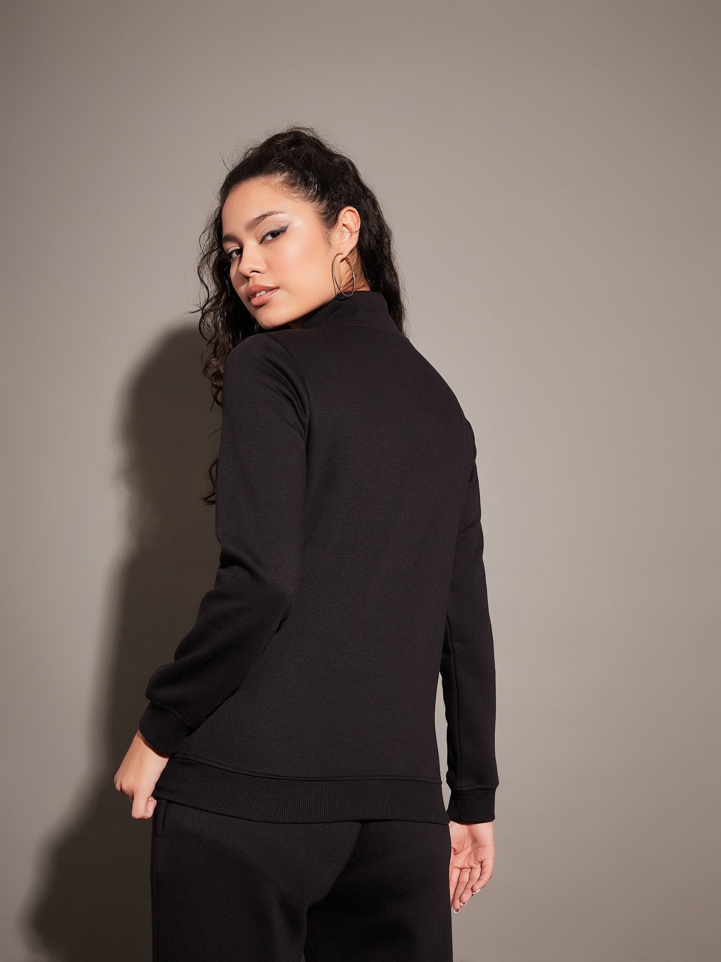 Black Fleece Zipper Jacket-SASSAFRAS