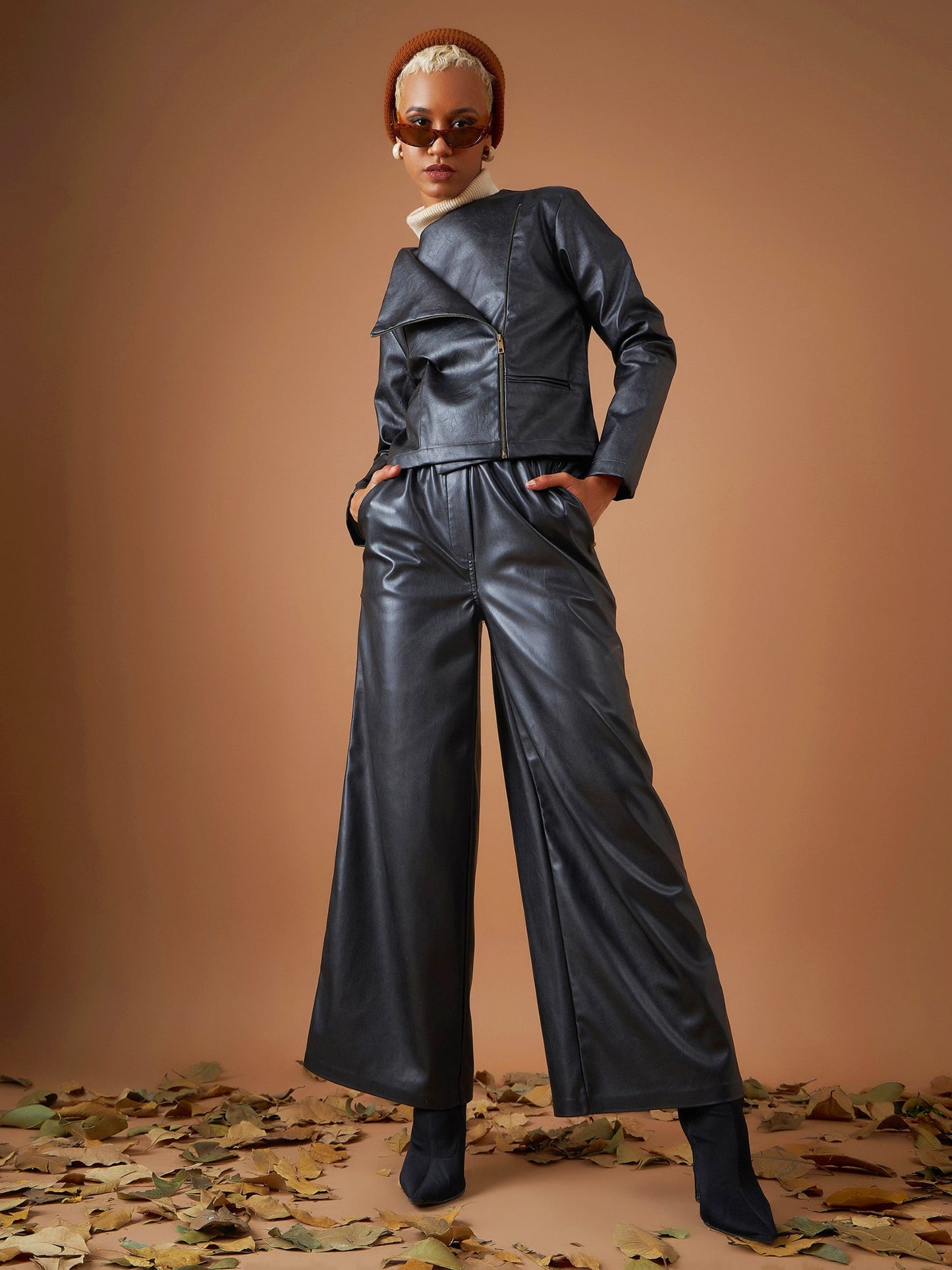 Black PU Biker Jacket-SASSAFRAS