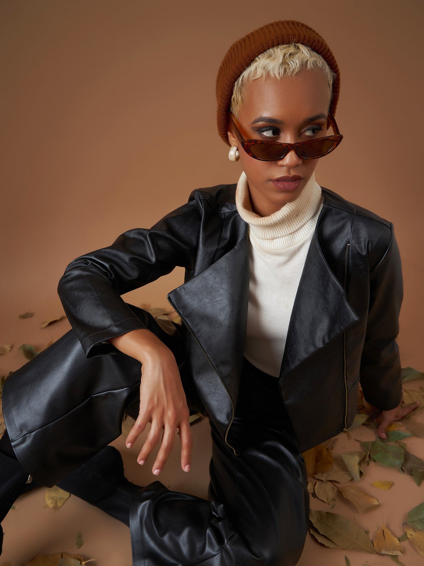 Black PU Biker Jacket-SASSAFRAS