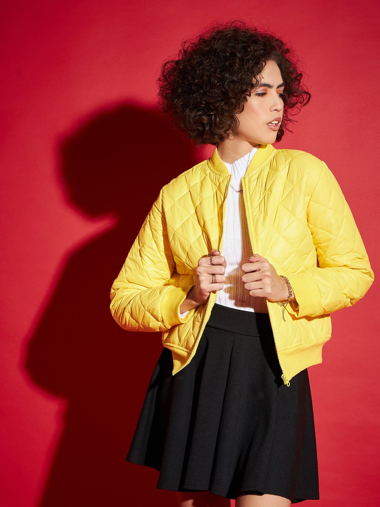 Yellow Diamond Quilted Bomber Jacket-SASSAFRAS