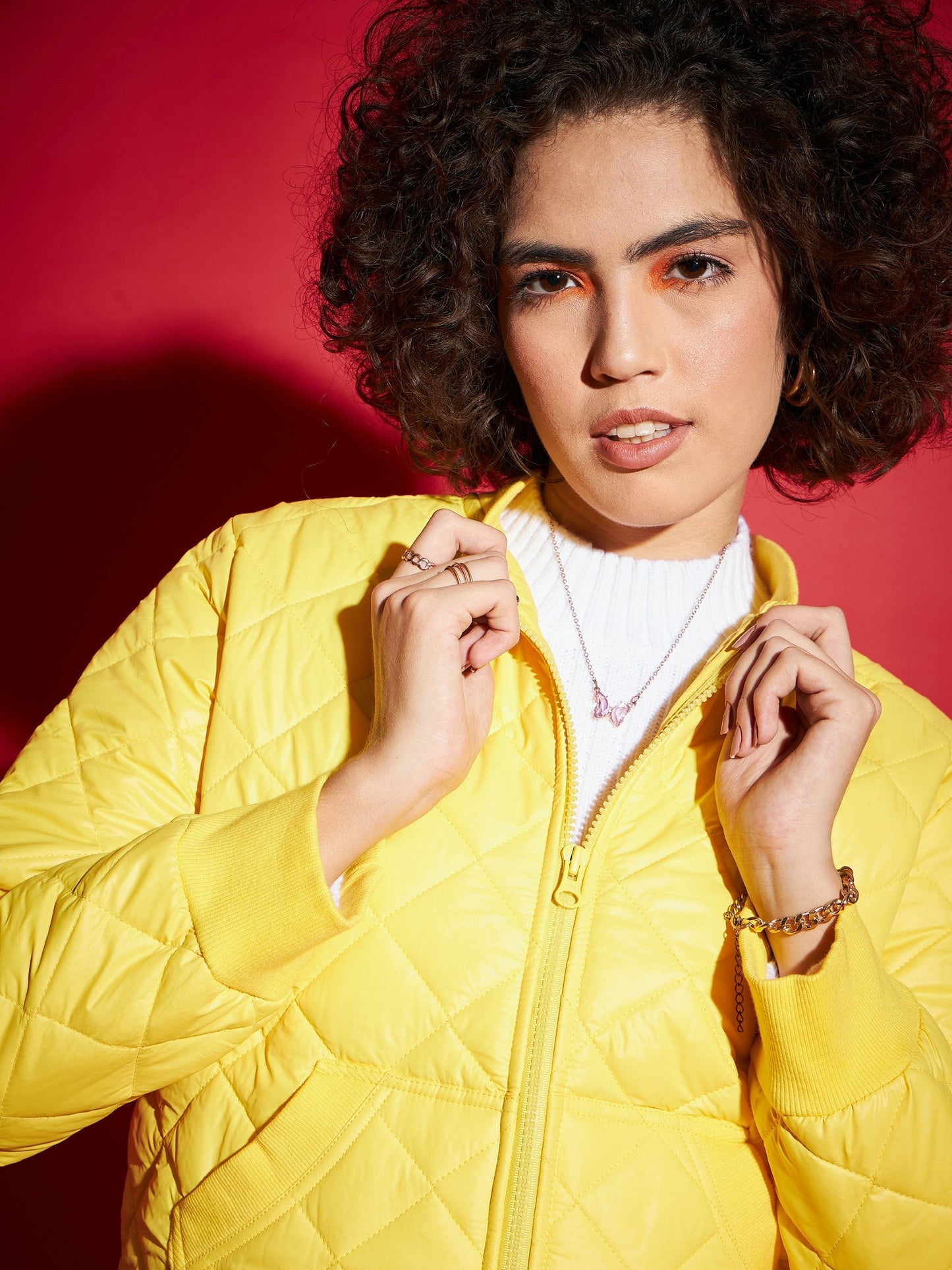 Yellow Diamond Quilted Bomber Jacket-SASSAFRAS