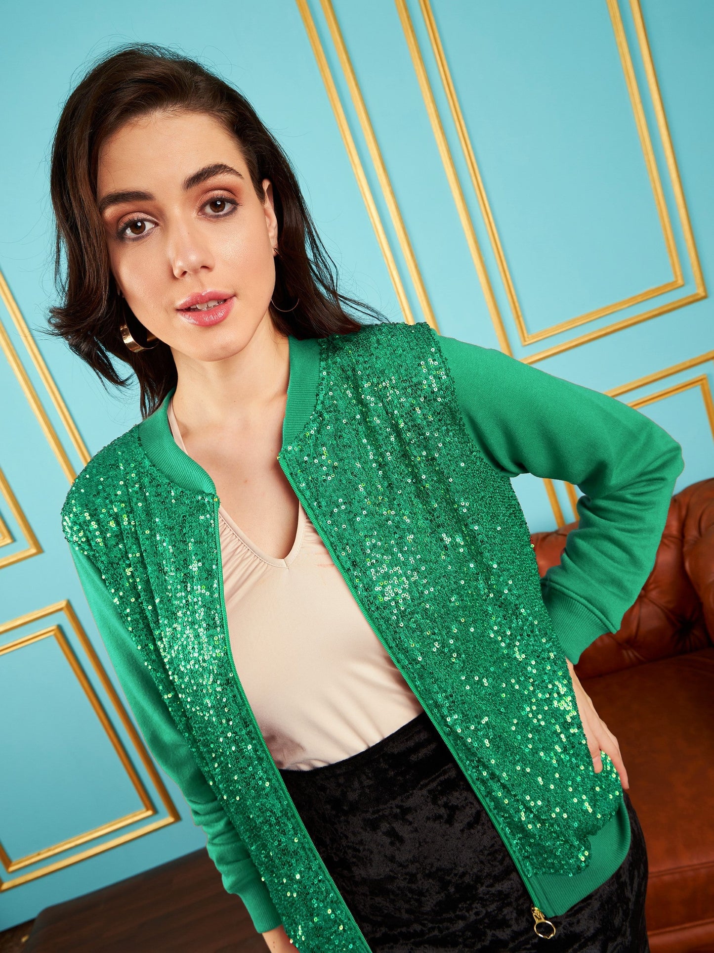 Green Sequin Jacket-SASSAFRAS