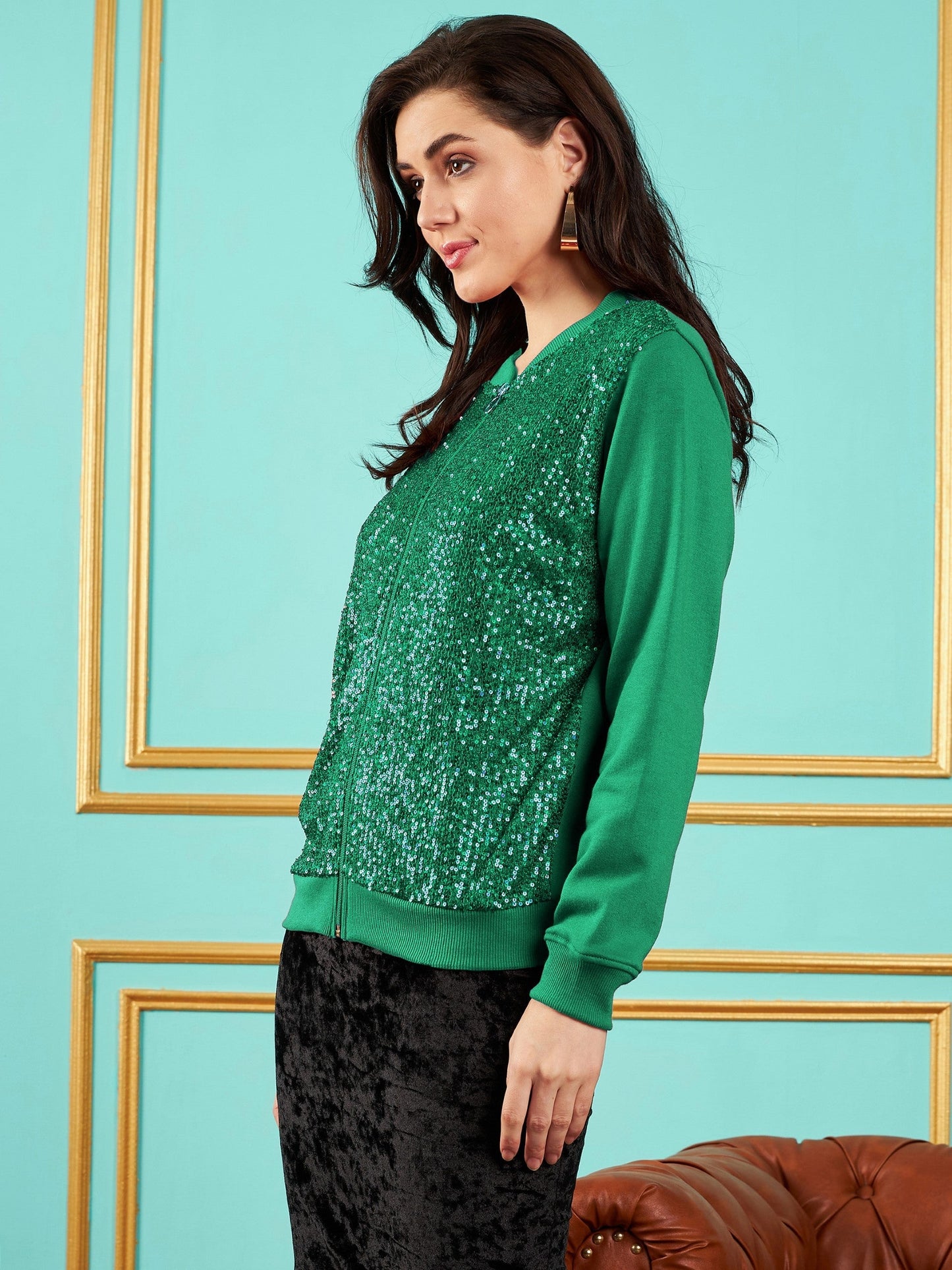 Green Sequin Jacket-SASSAFRAS