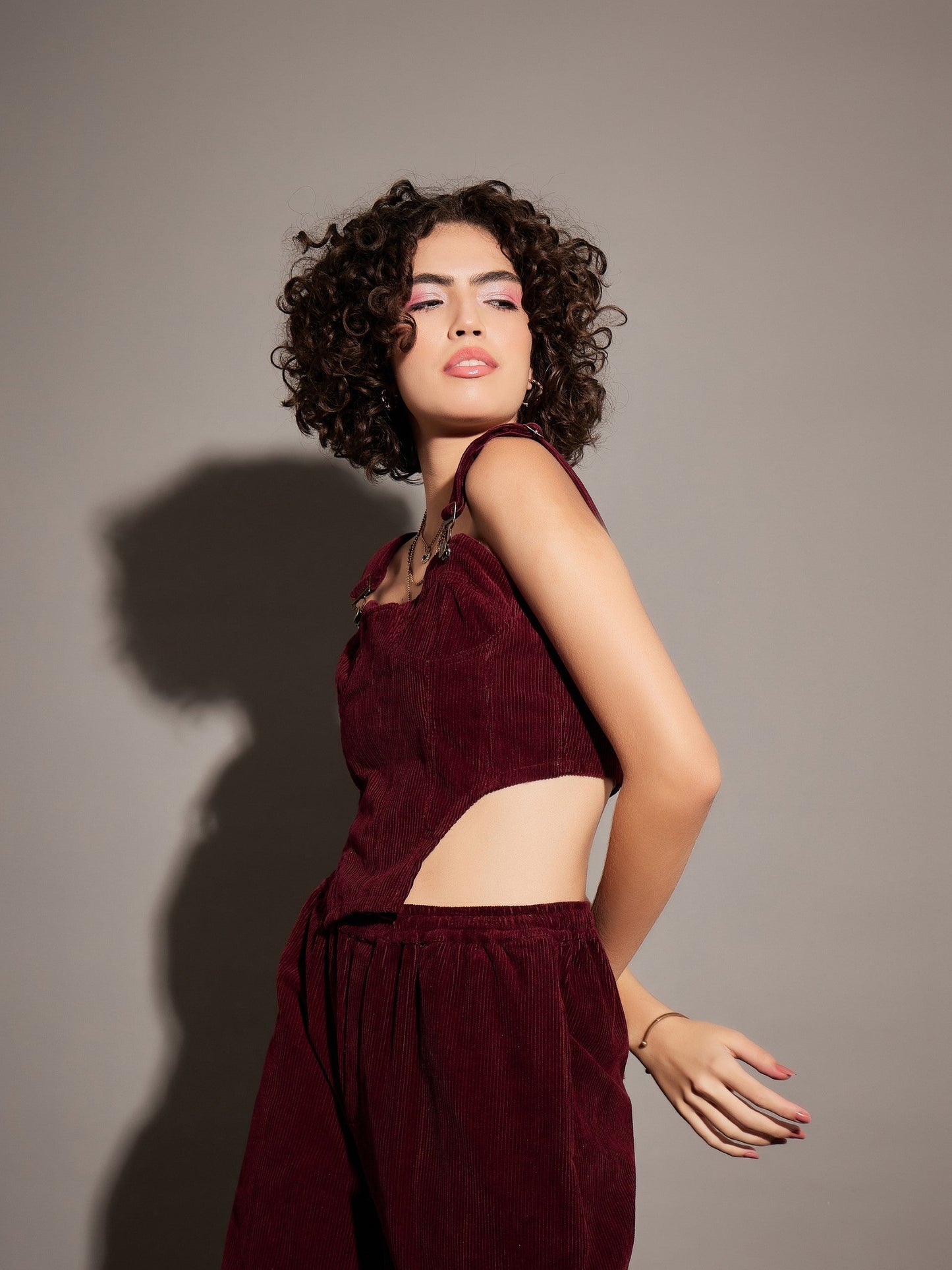Maroon Corduroy Bustier Crop Top-SASSAFRAS
