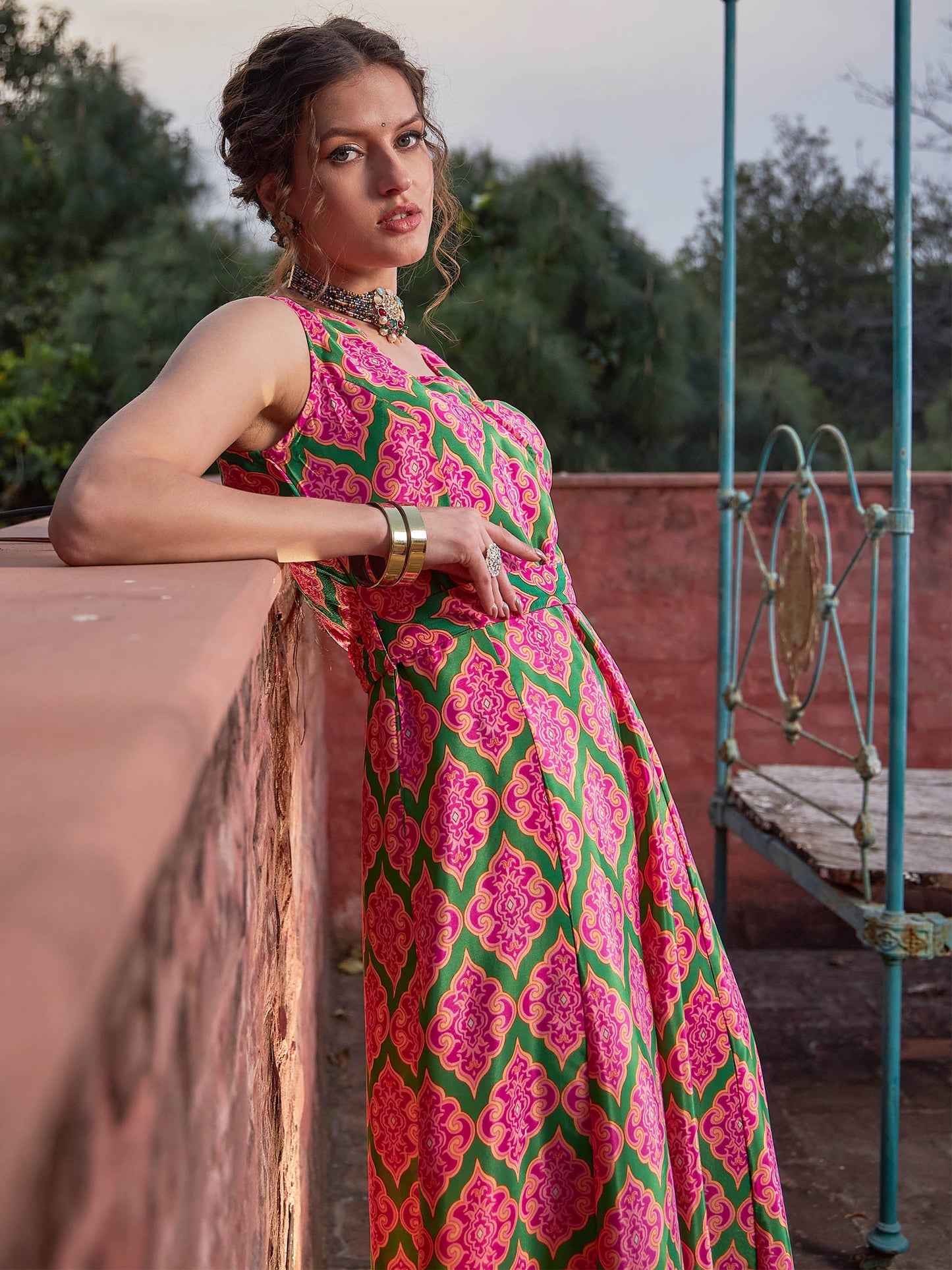 Pink & Green Floral Sleeveless Wrap Jumpsuits-Shae by SASSAFRAS