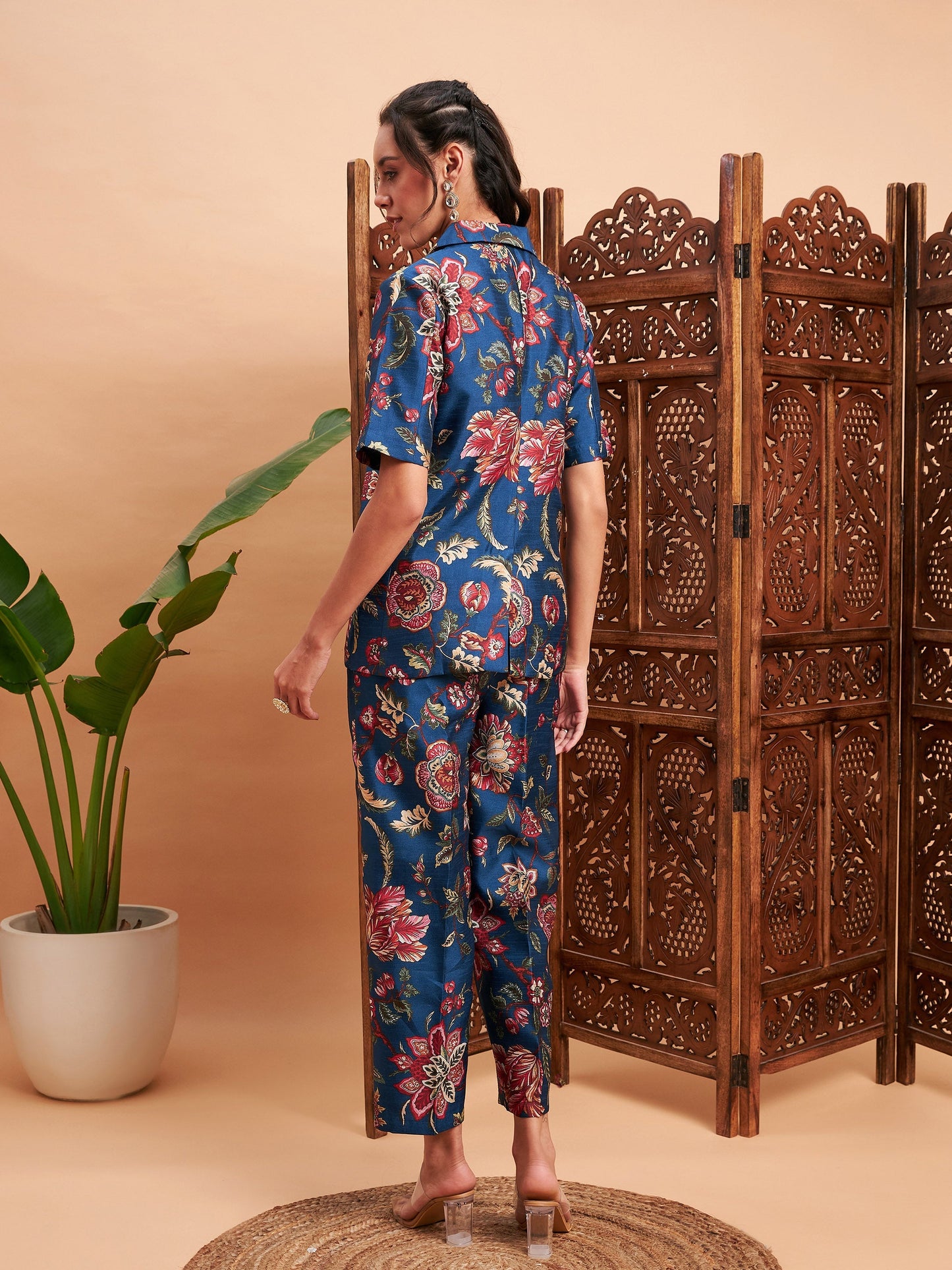 Blue Floral Blazer With Straight Pants-Shae by SASSAFRAS