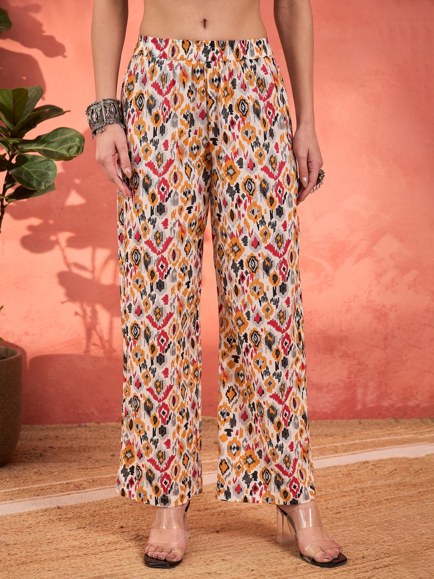 White Ikkat Cambric Front Button Kurta With Pencil Pants -Shae by SASSAFRAS