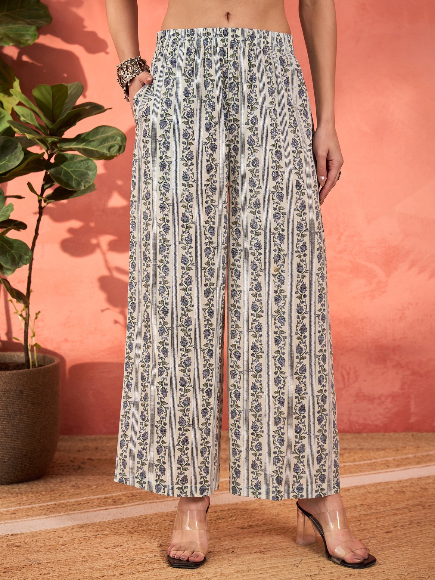 White & Blue Floral Straight Kurta With Pencil Pants & Dupatta-Shae by SASSAFRAS