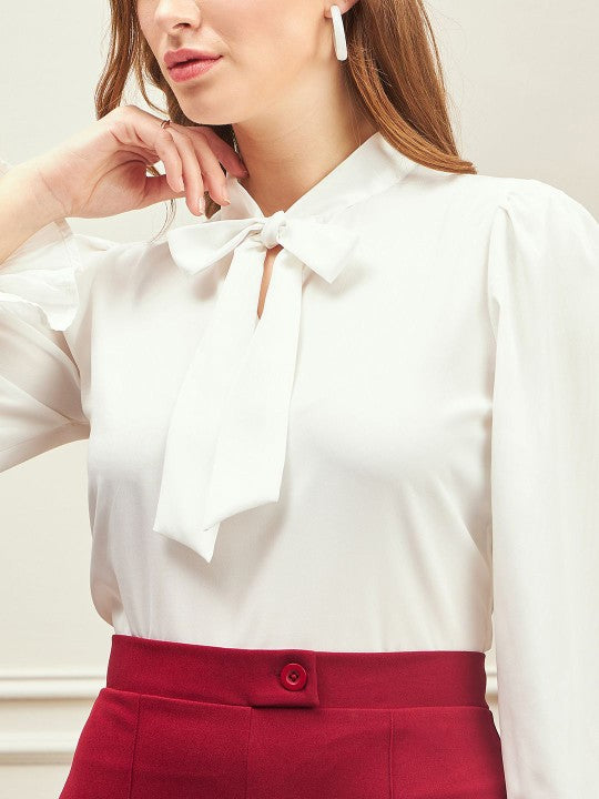Tie-Up Neck Bishop Sleeves Top