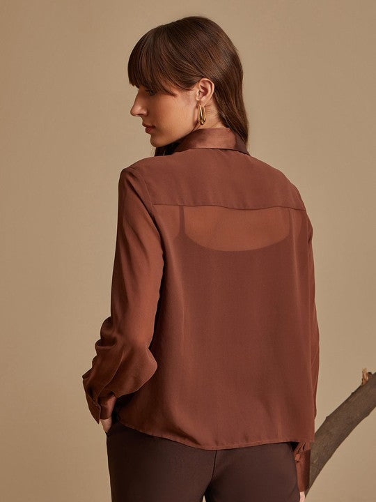 Women Spread Collar Solid Relaxed Fit Casual Shirt