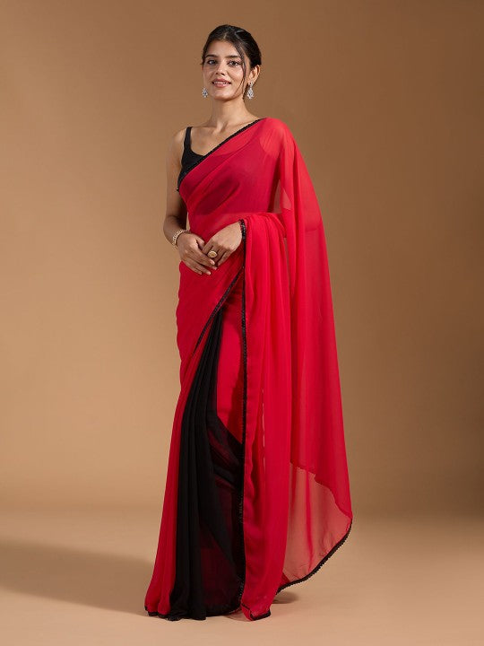 Colourblocked Sequinned Pure Georgette Saree