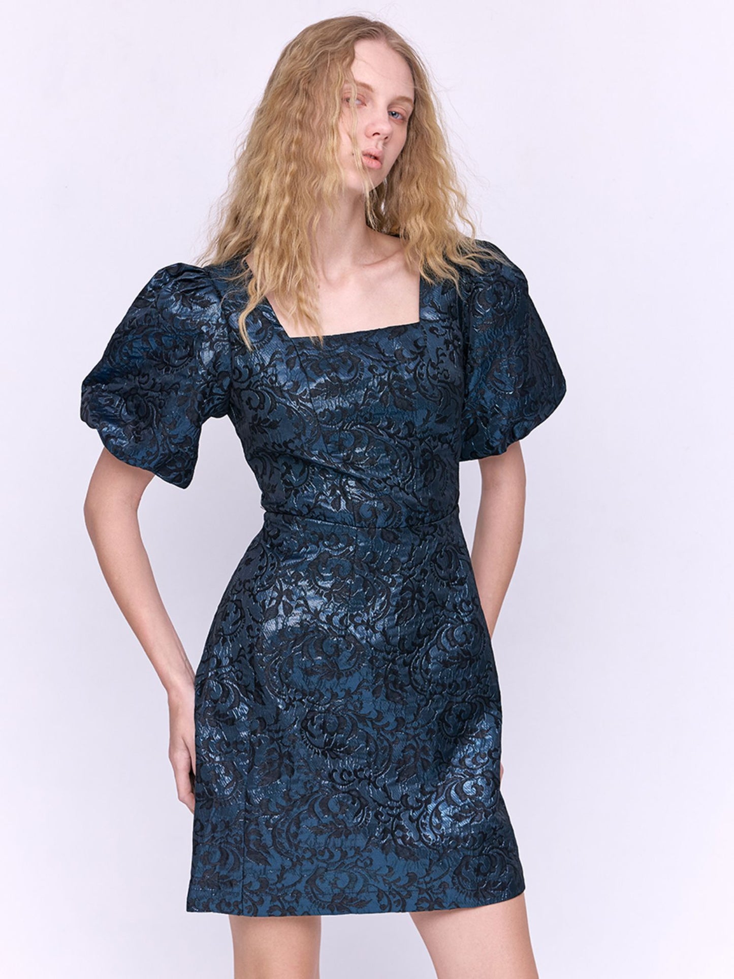 Cover Story Defina Teal Self Design Mini Dress
