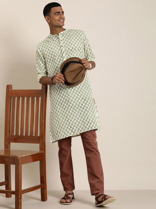 Men Sanganeri Pure Cotton Ethnic Motifs Printed Kurta