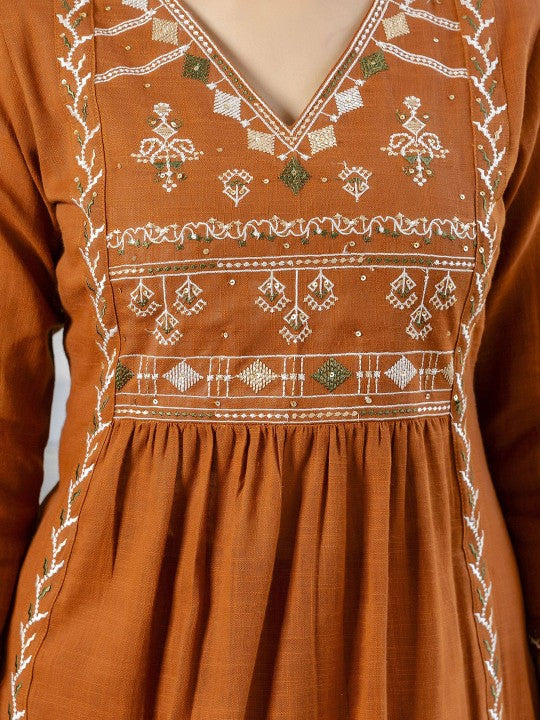 Women Ethnic Motifs Embroidered Aari Work Cotton Kurta with Trousers & Dupatta
