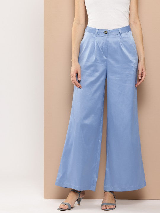 Women Satin Finish Wide Leg Trousers