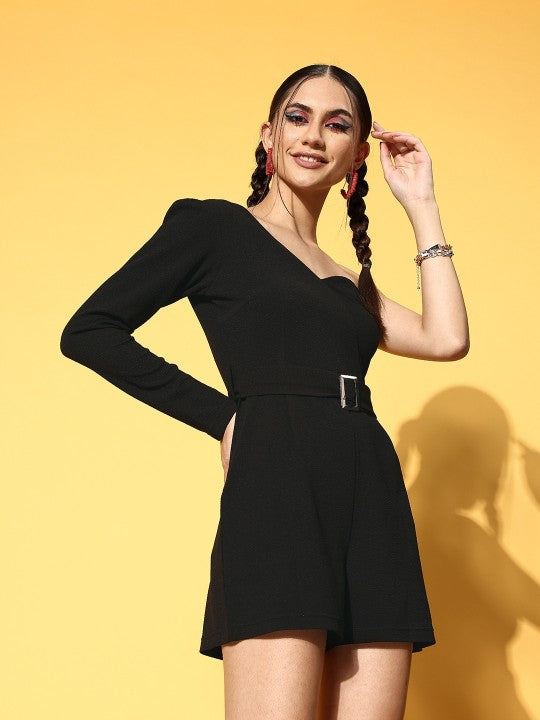 Berrylush Women Stunning Black Solid Vacay Attire