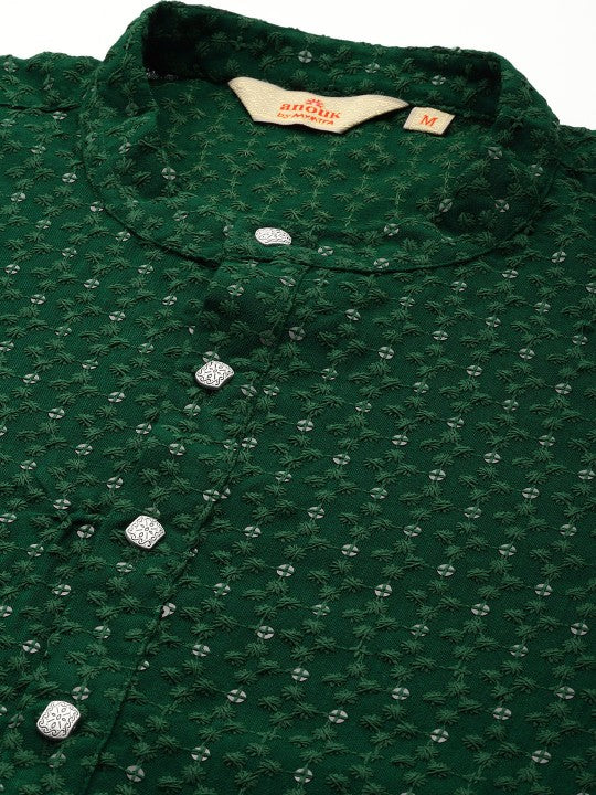 Floral Embroidered Sequinned Pure Cotton Kurta with Pyjamas